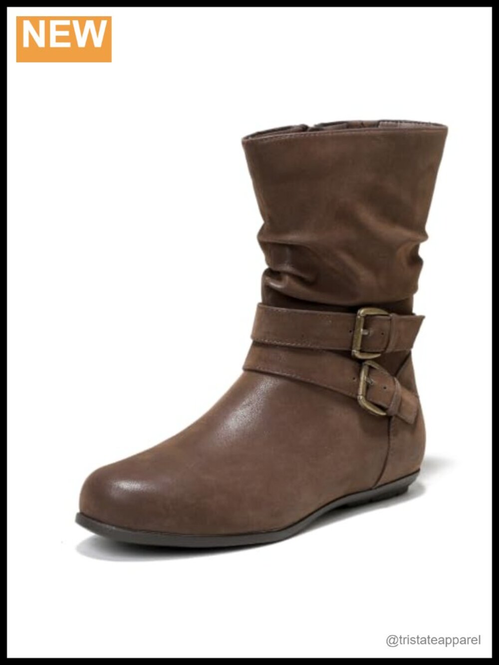 Wide Width Ankle Boots Faux Leather Memory Foam Side Zip Flat Bootie